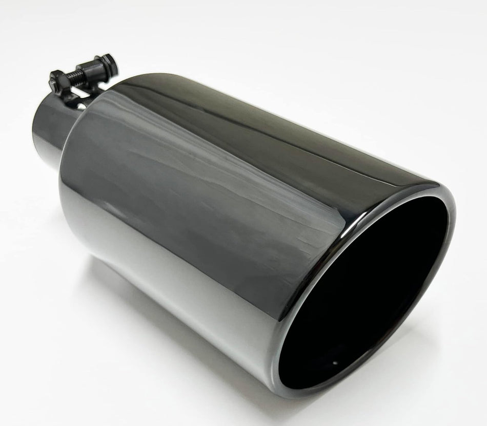 Exhaust Addicts } Exhaust Tip 5.00" X 12.00" Long 2.50" Inlet  Rolled Slant Black Chrome 304 Stainless