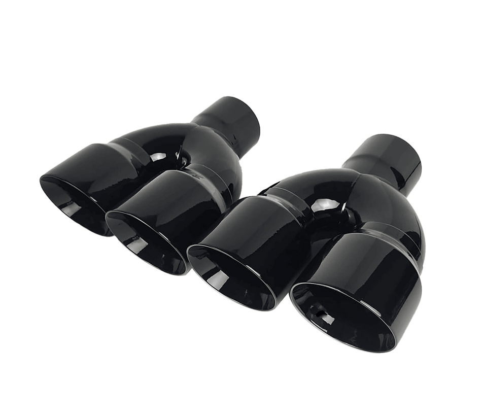 NETAMI | NT-1626-2BK | Quad Exhaust Tip Staggered Gloss Black Powder Coated 2.5"ID x 3.5"OD x 10"OL | 2 Pack