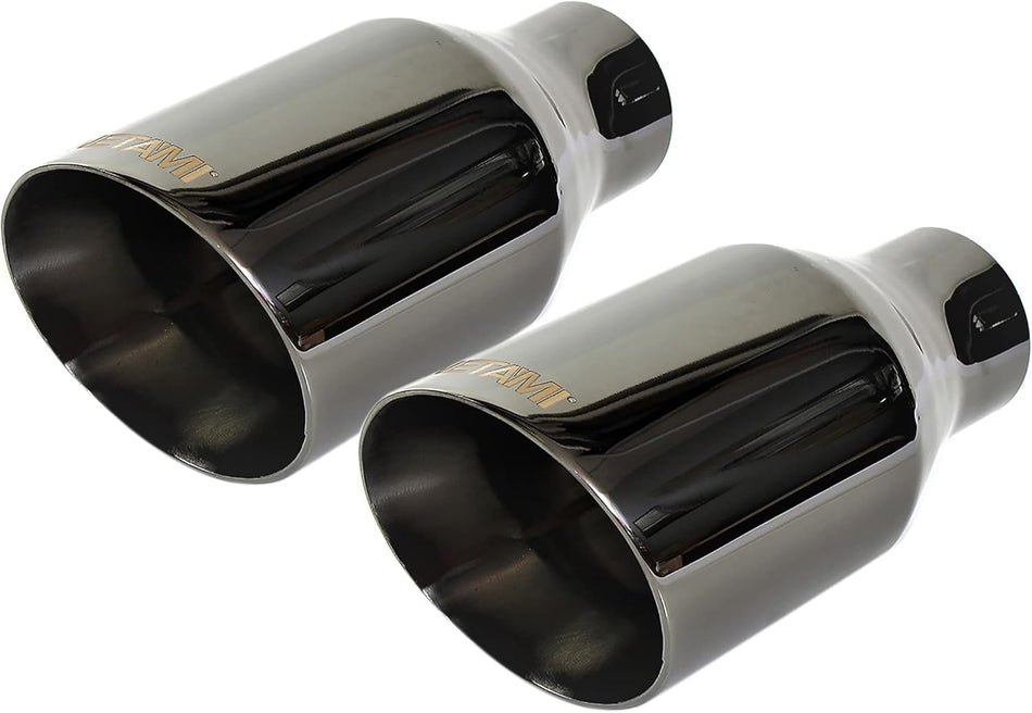 NETAMI | 2.5" to 4" Exhaust Tip Stainless Steel Double Wall Black Chrome | 2 Pack