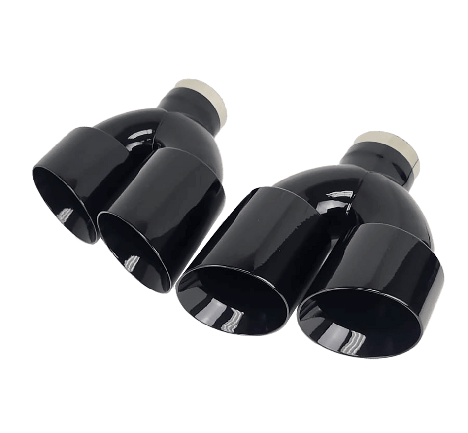 NETAMI | 25-1640-2BK | Quad Exhaust Tip Gloss Black Powder Coated Side Exit 2.5"ID x 4"OD x 10"OL | 2 Pack