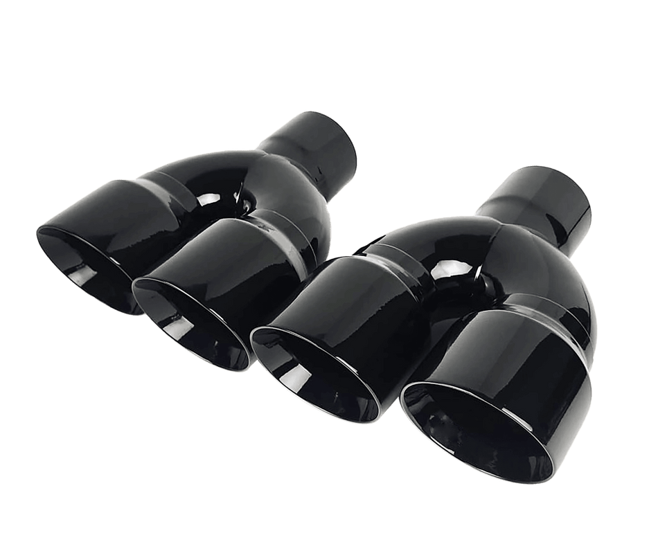 NETAMI | NT-1670-2BK | Quad Staggered Exhaust Tip Gloss Black Powder Coated 2.5"ID x 4"OD x 10"L | 2 Pack