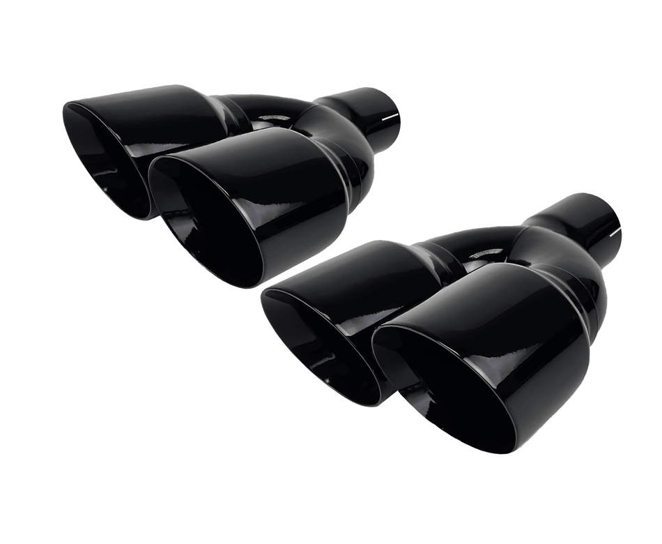 NETAMI | NT-1680-2BK | Quad Staggered Exhaust Tip Gloss Black Powder Coated 3"ID x 4"OD x 10"OL | 2 Pack