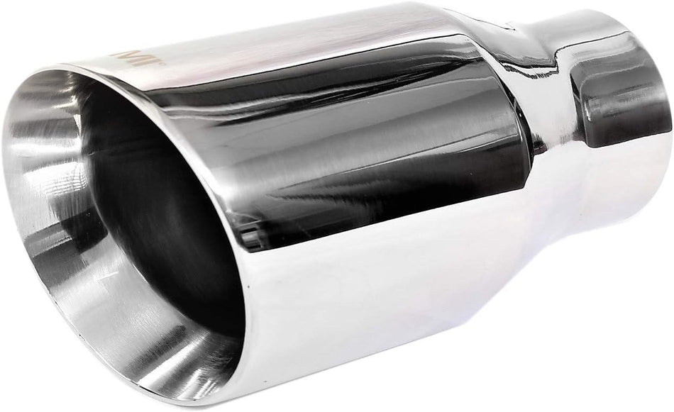 Netami | ‎NT-2508 | Double Wall Chrome Polished Stainless Steel Exhaust Tip Weld-on 2-1/2” Inlet x 4” Outlet x 8” Length |