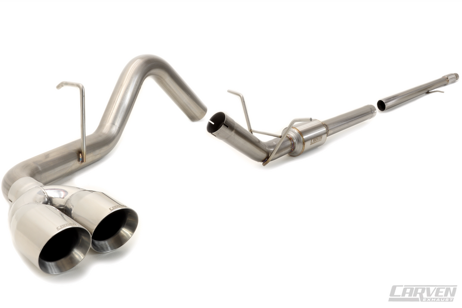 2010-2018 Silverado & Sierra 1500 Carven Exhaust COMPETITOR Series Cat-Back Kit | Polished 4.0” Dual Exit Stainless Steel Tip | CS1018