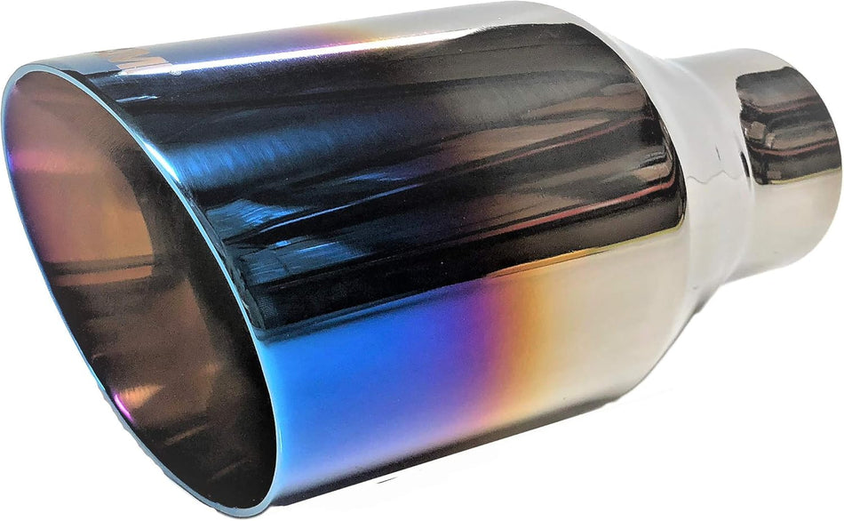 Netami | NT-2479 | 2.25 inch Inlet Exhaust Tip Stainless Steel Double Wall Weld-on with Blue Burnt Inlet 2-1/4",Outlet 4",Overall Lengt：8“