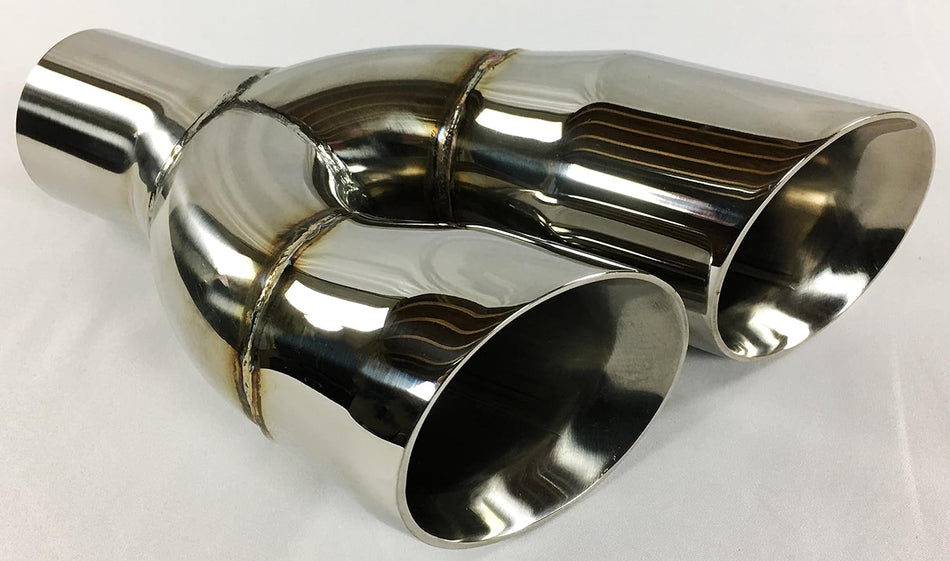 Exhaust Addicts | Exhaust Tip 2.25" Inlet 3.00" Outlet 9.50" long Dual Double Wall Slant Angle Stainless