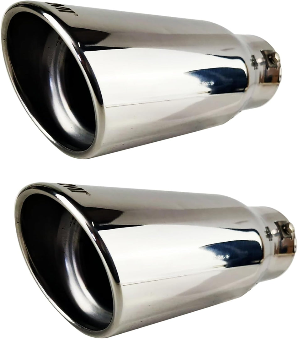 NETAMI | Universal Exhaust Tip Stainless Steel Resonated Chrome Polish Bolt-on 2-7/8" ID x 3-3/4"OD x 9" | 2 Pack
