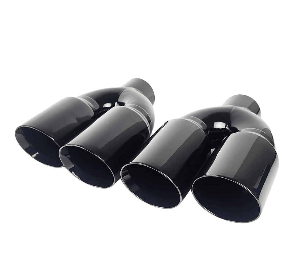 NETAMI | NT-1648-2BK | Quad Staggered Exhaust Tip Gloss Black Powder Coated 3"ID X 4"OD X 12"OL | 2 Pack