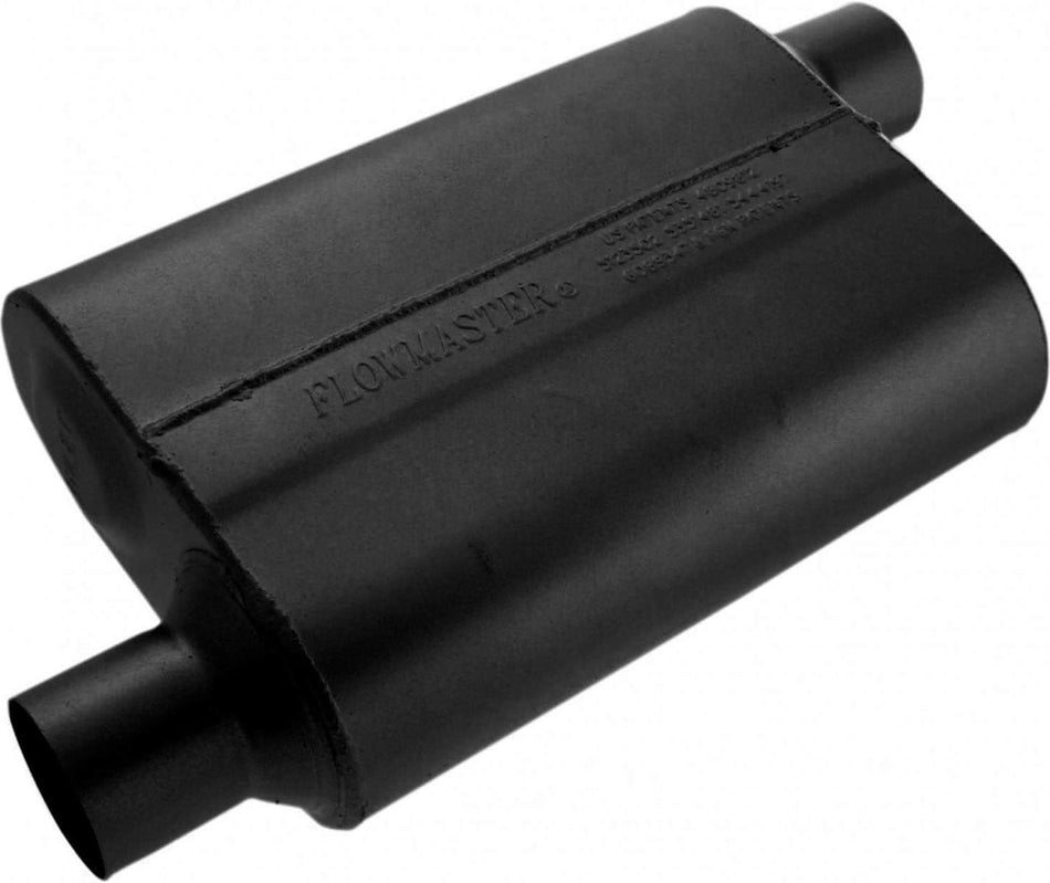 FLOWMASTER 40 SERIES CHAMBERED MUFFLER,2.50" OFFSET IN,2.50" OFFSET OUT,BLACK FINISH