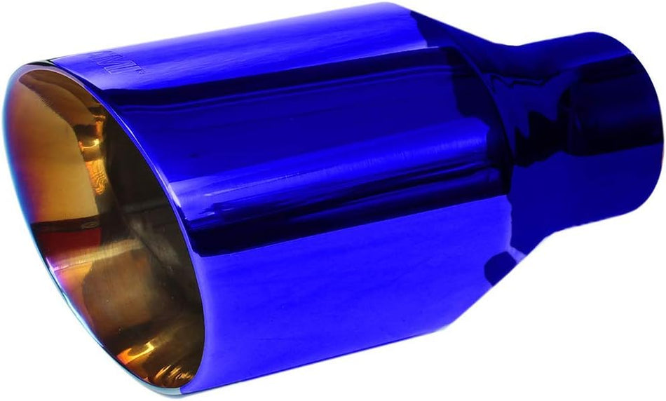 Netami | NT-2472 | Stainless Steel Double Wall Exhaust tip Anodized Blue Weld-on Inlet 2.25", Outlet 4", Overall Length: 8"