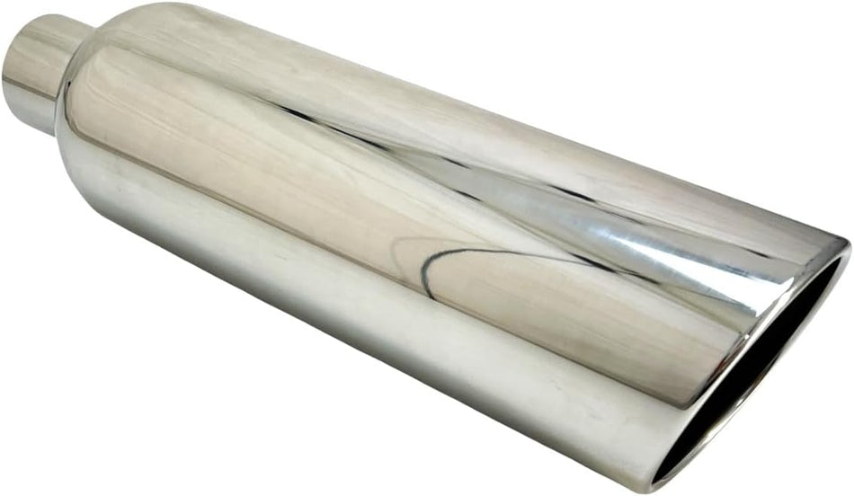 Exhaust Addicts | Exhaust Tip 6.00" Dia X 18.00" Long 2.50" Inlet Rolled Slant Polished Stainless