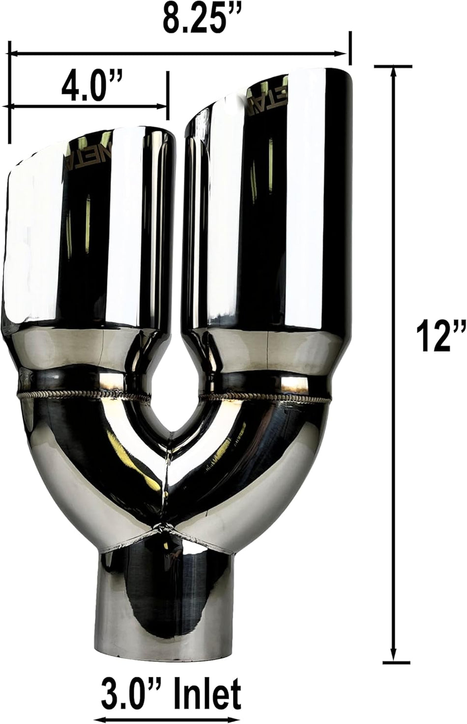 NETAMI | 3“ Inlet to 4" Outlet Dual Exhaust Tip Stainless Steel Double Wall Chrome Polish Angle Cut Side Exit 3" x 4" x12"