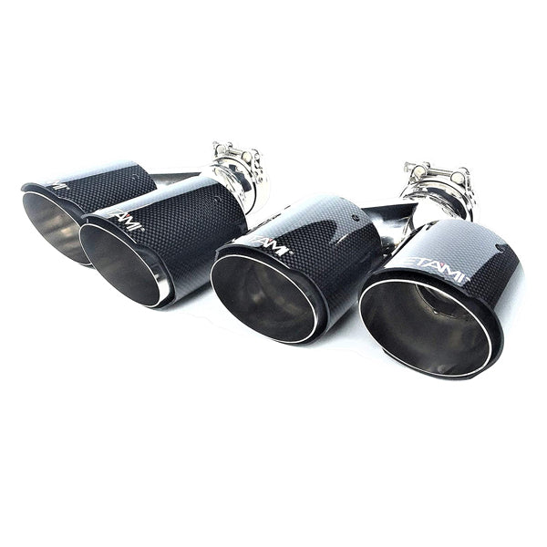 Netami | NT-2556 | 2.5″ Quad Outlets Stainless Steel Carbon Fiber Exhaust Tips Chrome Polished