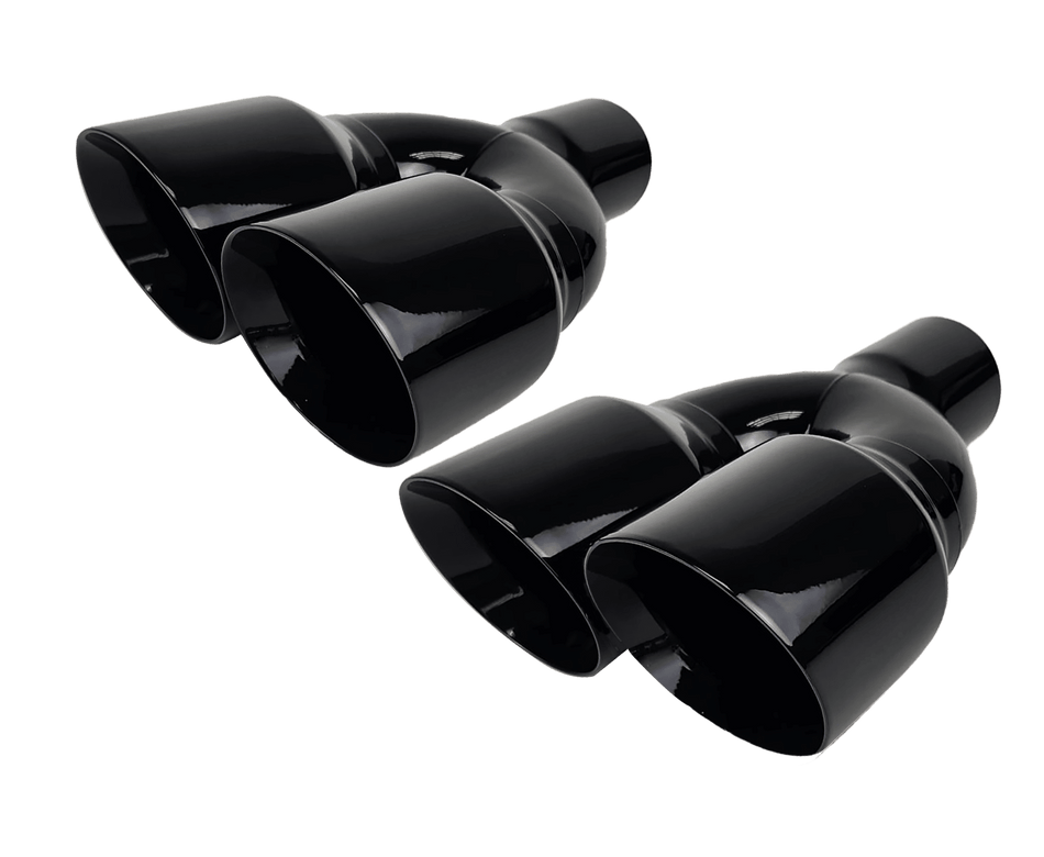 NETAMI | NT-1685-2BK | Quad Exhaust Tip Staggered Gloss Black Powder Coated 3"ID x 4.5"OD x 10.5" OL | 2 Pack